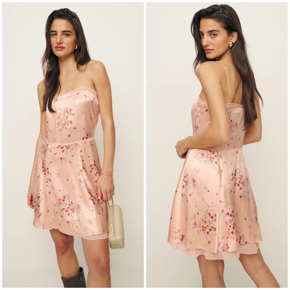 $248 NWT Reformation Irene Blush Pink Floral Print Silk Sleeveless Mini Dress 6 - Picture 2 of 13